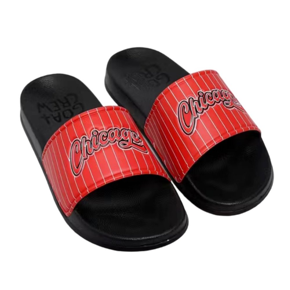 Goat Crew NBA Chicago Bulls Retro Comfort Sandals Slides Red / Black